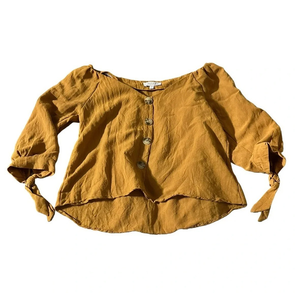 Hayden Los Angeles women's small crop button down mustard yellow blouse - Picture 4 of 5